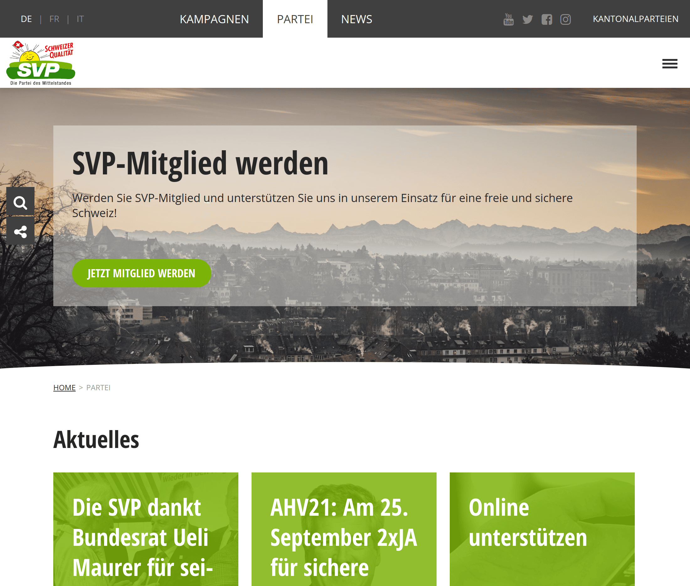 Webseite der SVP Partei